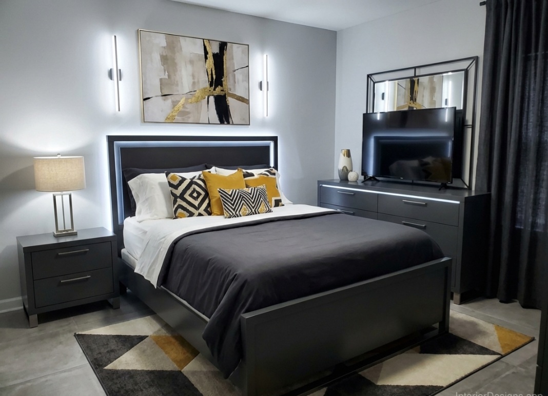 Modern black and gold guest bedroom interior design